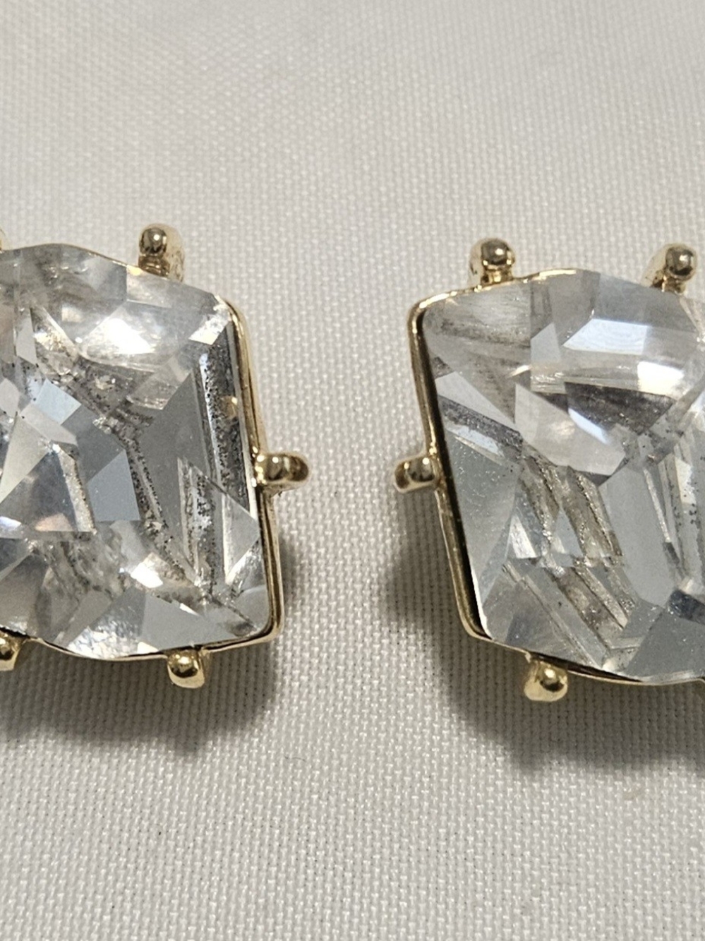 Kenneth Jay Lane Clear Crystal Gold-Trim Rectangle Stud Earrings - Picture 1 of 4
